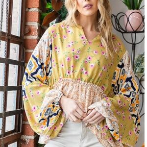 Oli & Hali Mixed Print Top Honey Boho Size Medium